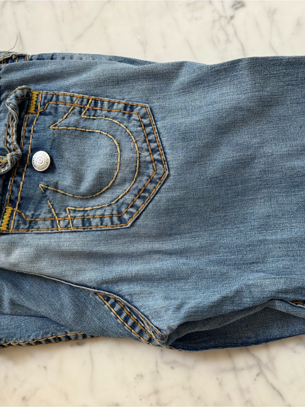 True Religion Light Blue Boot Cut Jeans with Signature Pocket Stitch - Picture 3 of 3